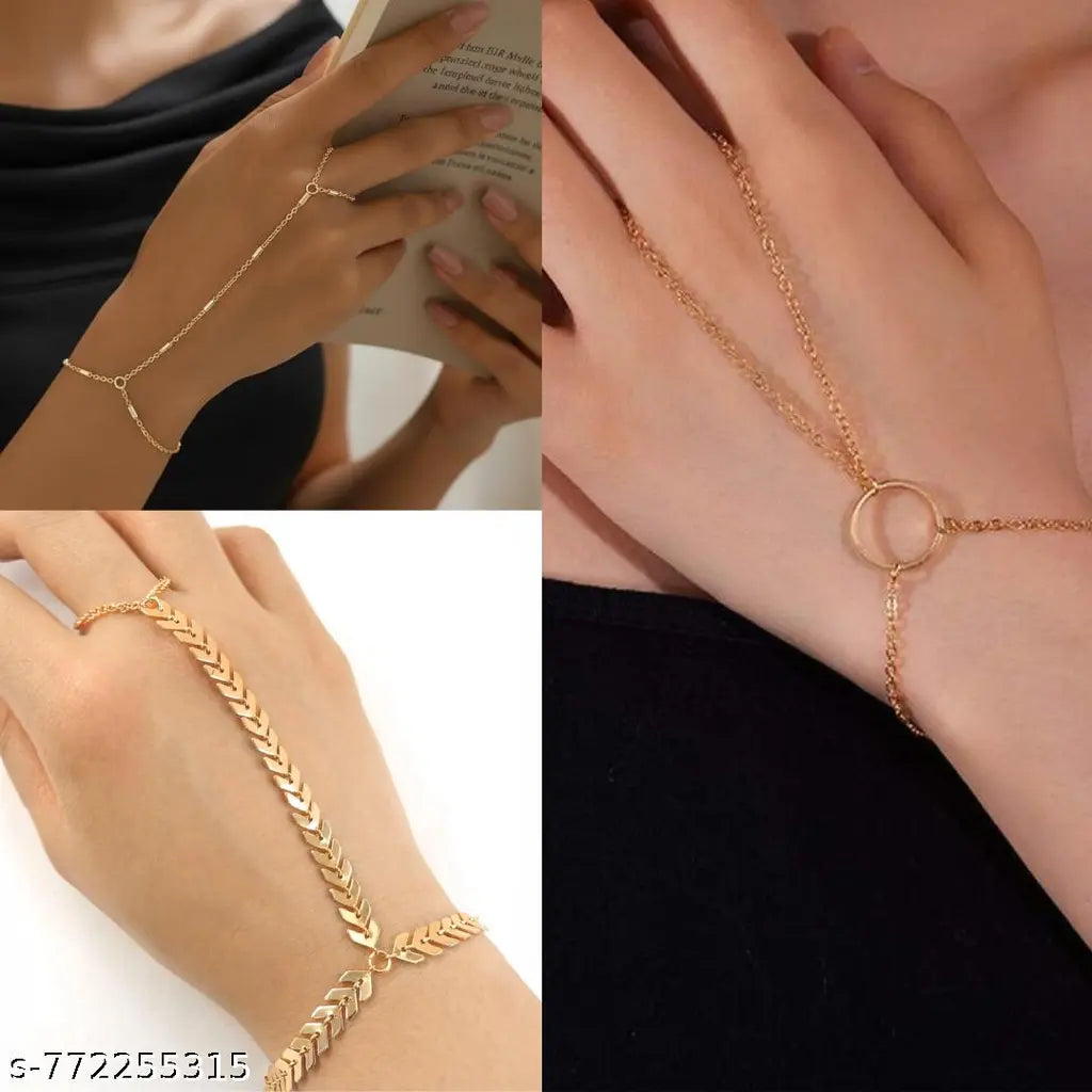 Rose Gold Chain Ring Bracelet Combo – Set of 3