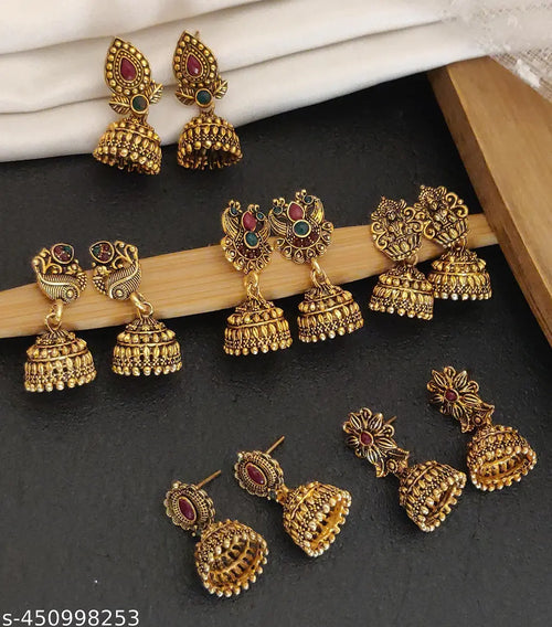 Gold Plated Jhumka Earrings – Set of 6
