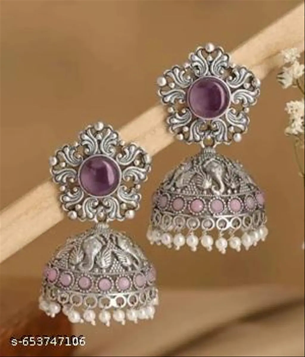 Oxidised Pearl & Floral Earrings – Pack of 2 - view 3